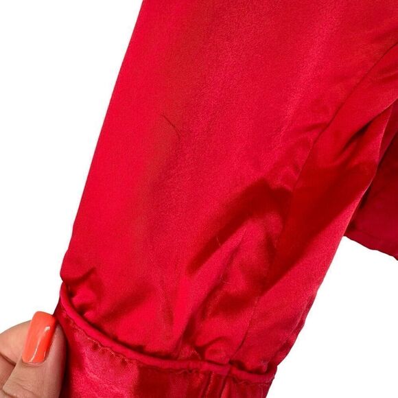 Victorias Secret Angles Pajama Top Satin Solid Red Long Sleeve Button Up Size L - Picture 6 of 13